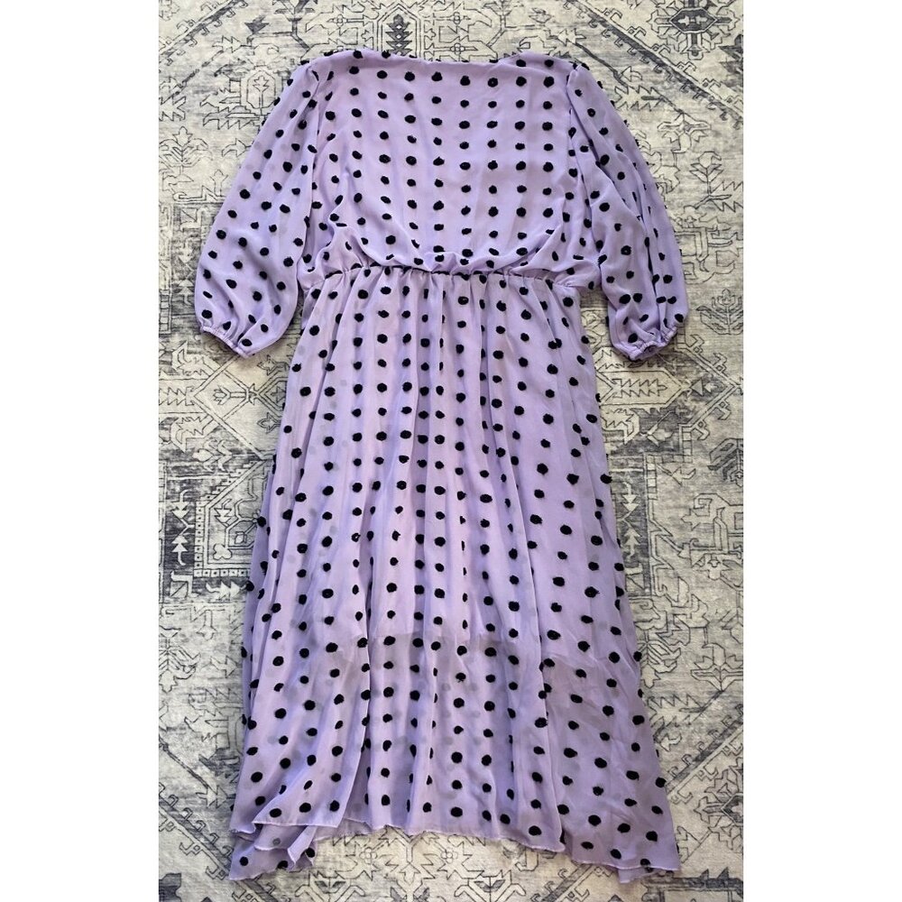 Purple Polka Dot Maxi Dress 2X Chic Soul V-Neck Elastic Waist 3/4 Sleeves Lined - Picture 7 of 8